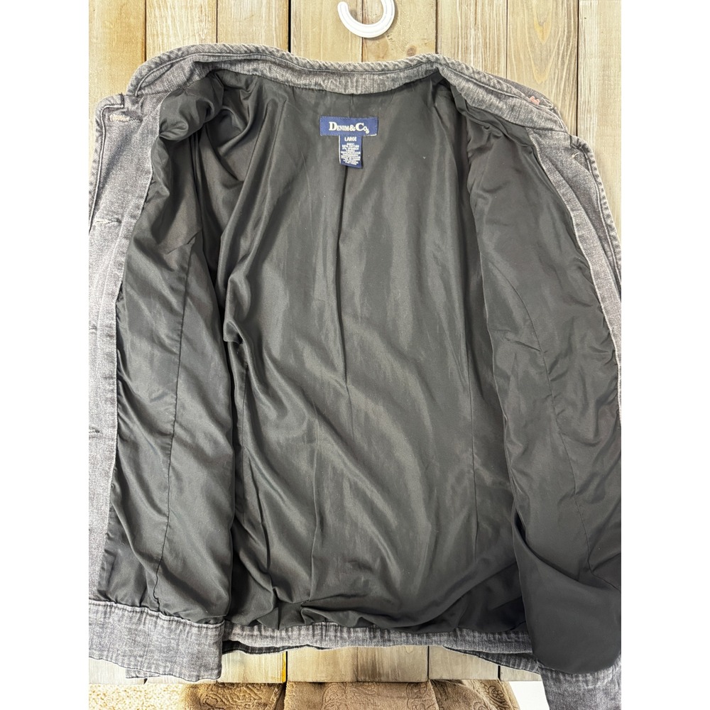Denim & Co Floral Embroidered Denim Chore Coat Jacket Black Size Large - Picture 5 of 9